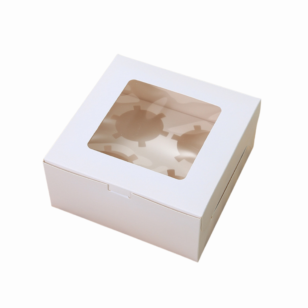 Wihte Window Cupcake / Muffin Box with 4 Slot Insert