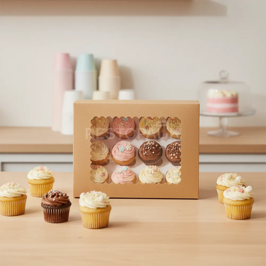 Kraft Window Cupcake / Muffin Box with 12 Slot Insert