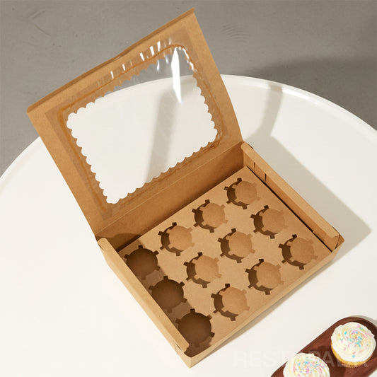 Kraft Window Cupcake / Muffin Box with 12 Slot Insert