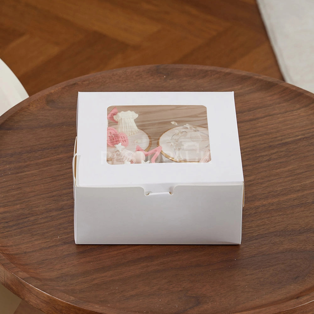 White Window Cupcake / Muffin Box with 4 Slot Insert