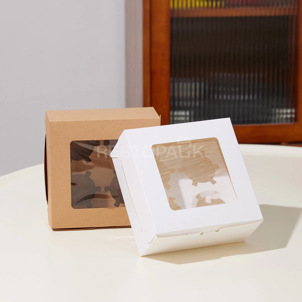 White Window Cupcake / Muffin Box with 4 Slot Insert