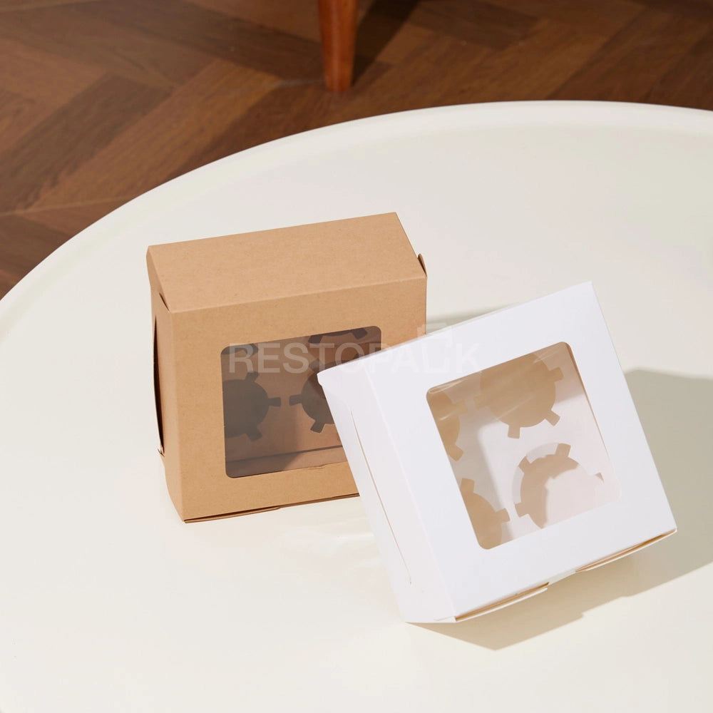 Kraft Window Cupcake / Muffin Box with 4 Slot Insert