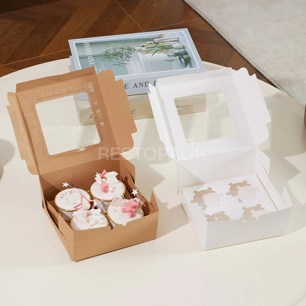Kraft Window Cupcake / Muffin Box with 4 Slot Insert
