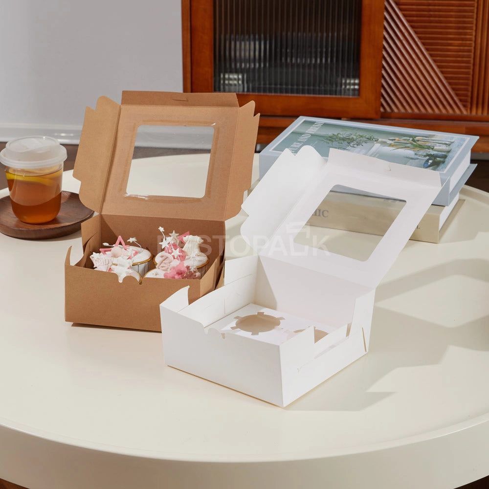 Kraft Window Cupcake / Muffin Box with 4 Slot Insert