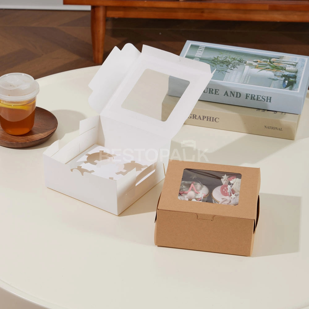 Kraft Window Cupcake / Muffin Box with 4 Slot Insert