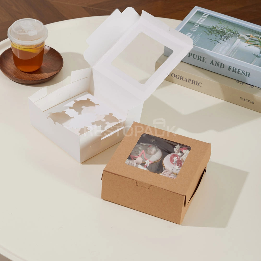 Kraft Window Cupcake / Muffin Box with 4 Slot Insert