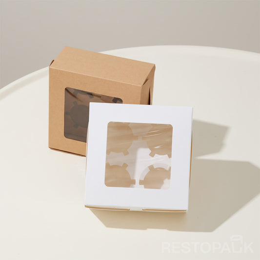 Kraft Window Cupcake / Muffin Box with 4 Slot Insert
