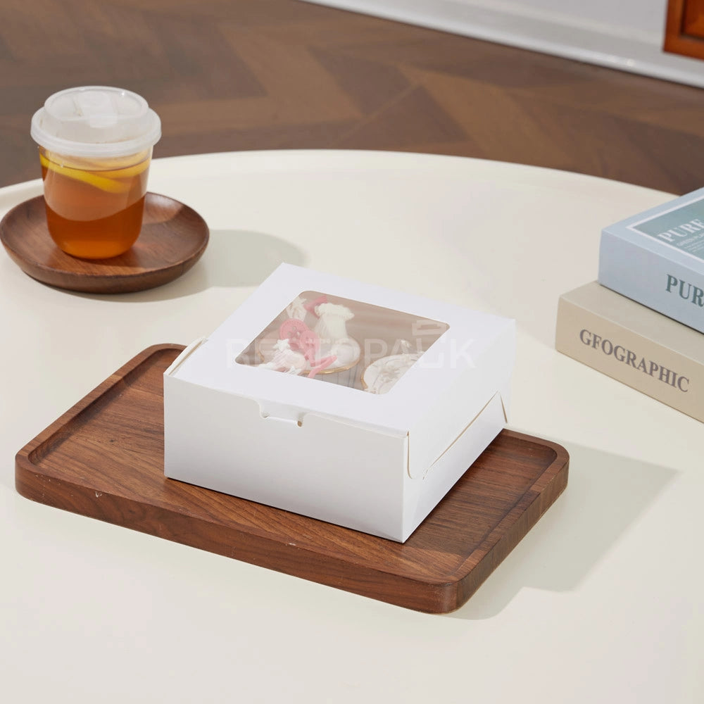 White Window Cupcake / Muffin Box with 4 Slot Insert