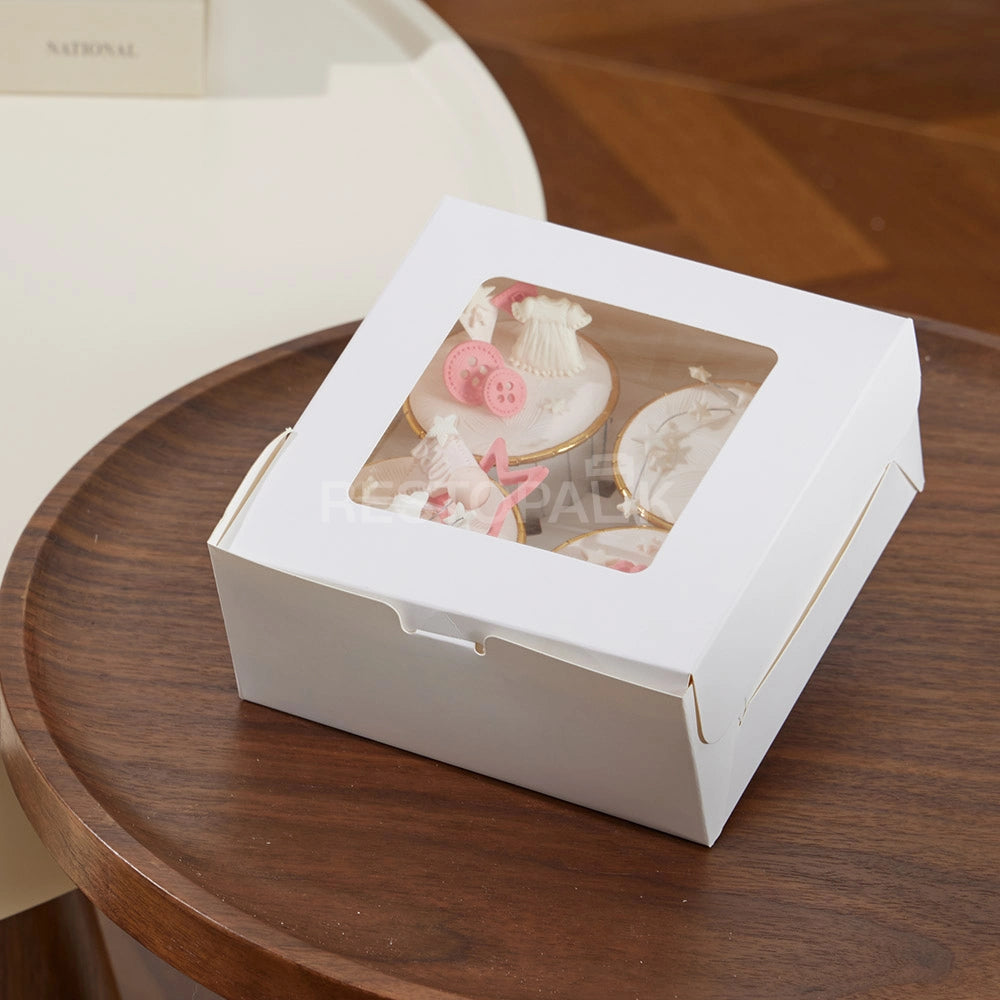 White Window Cupcake / Muffin Box with 4 Slot Insert