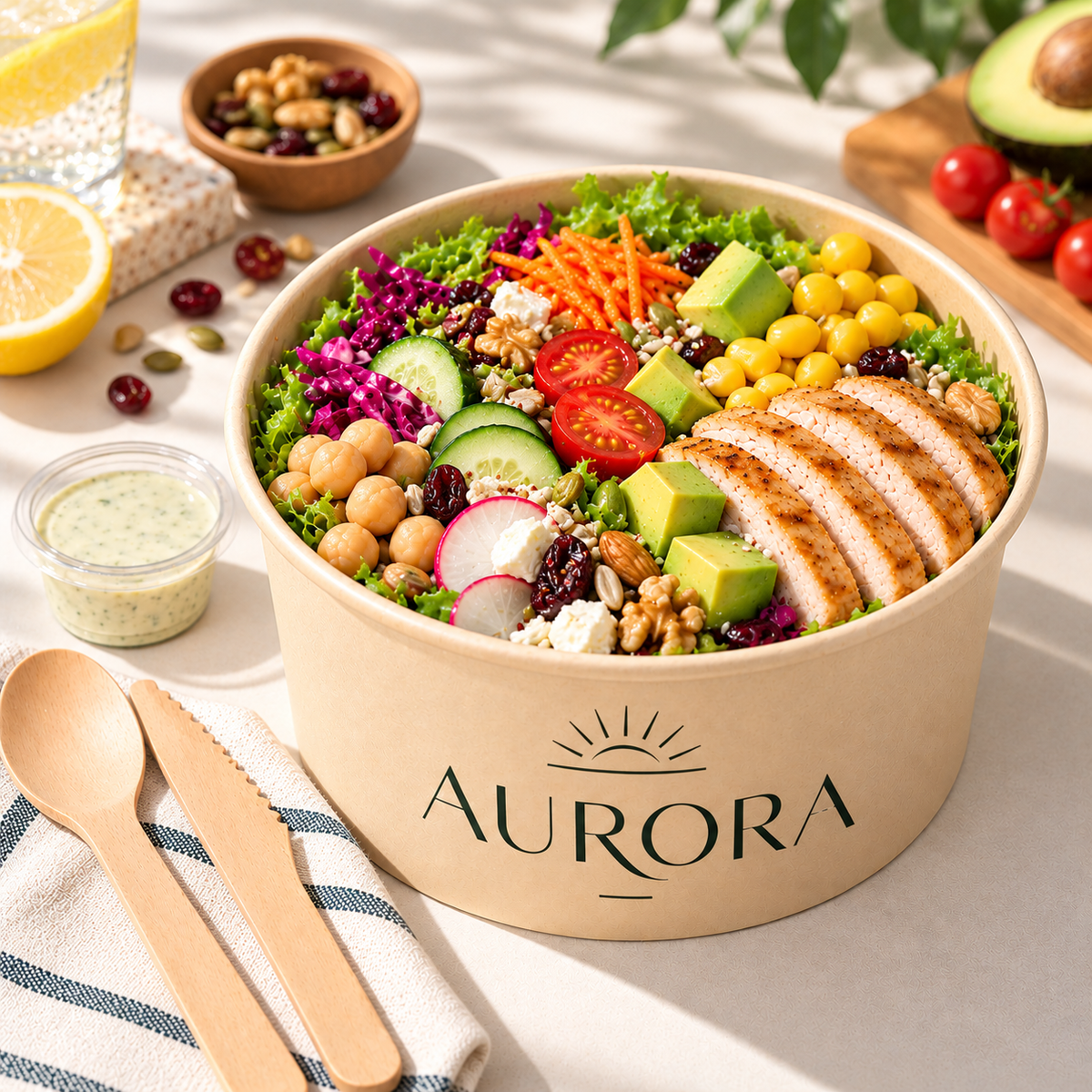 Custom Printed Salad Bowls With Lids Disposable Food Containers