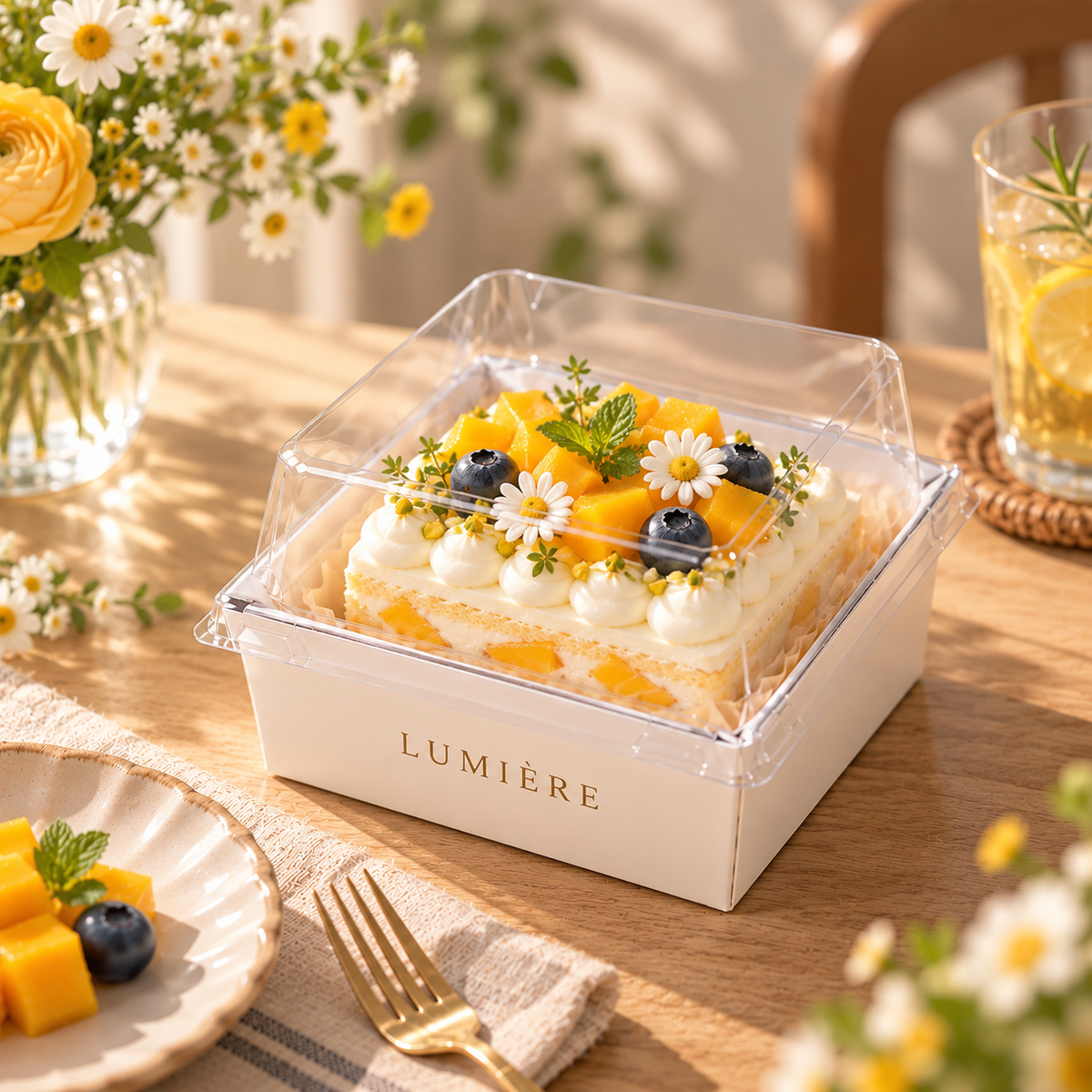 Custom Square Bakery Cake Box with Clear Tall PET Lid