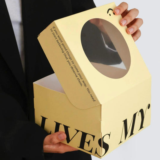 Elegant Creamy Window Cake Box Packaging
