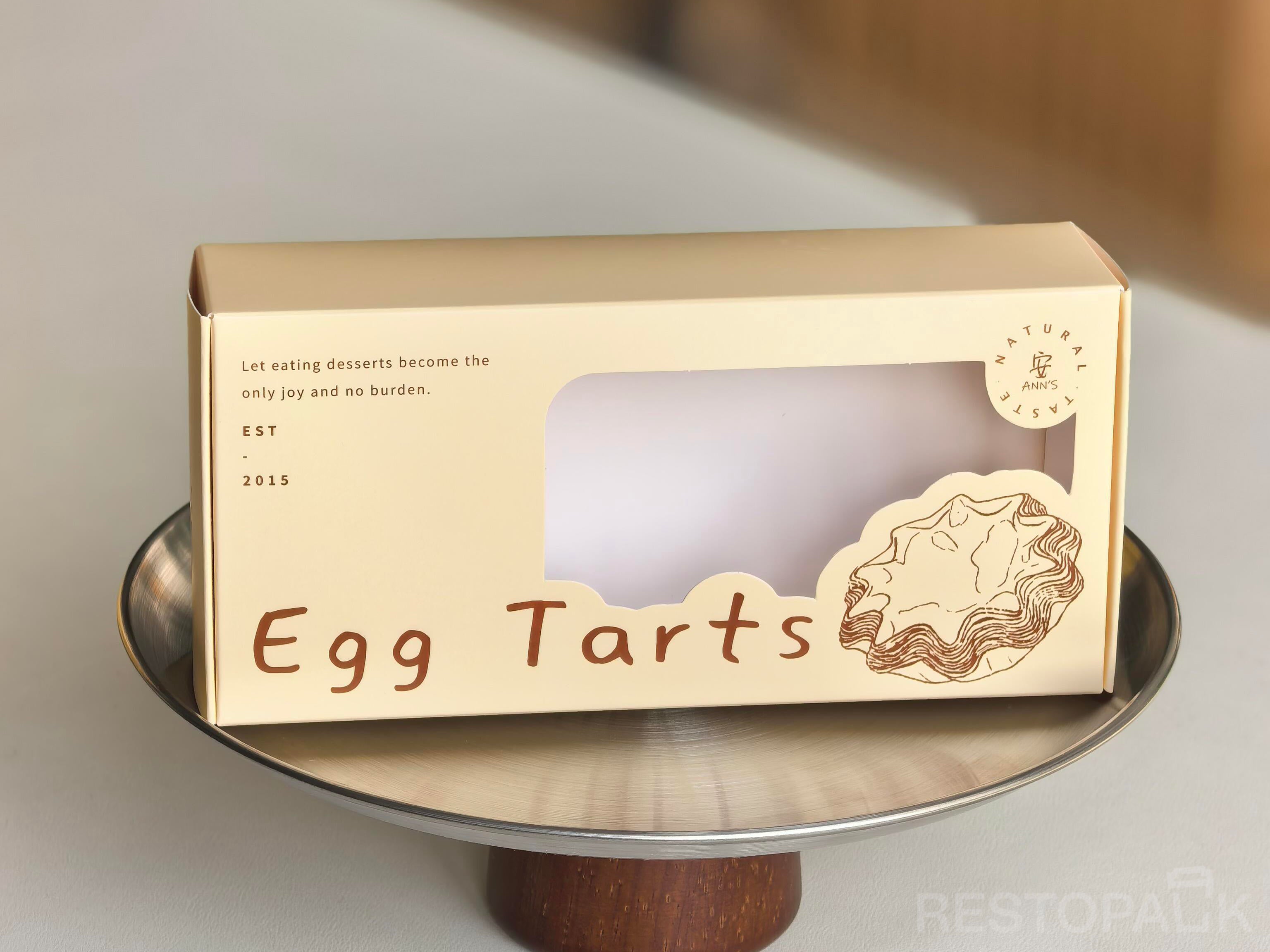 Custom Egg Tart Boxes with Window | Rosewood Bakery Packaging – RestoPack