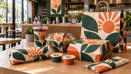 Coordinated custom takeout packaging for a fast casual restaurant