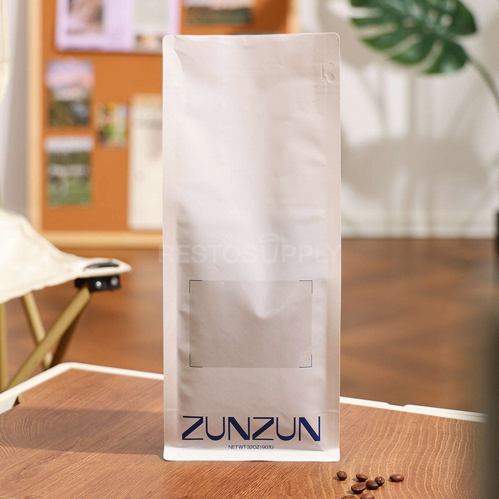 Compostable Flat Bottom Coffee Bags with Zipper and Label Area