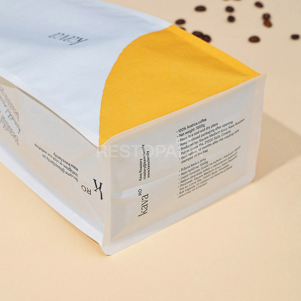 Custom White Kraft Paper Flat Bottom Coffee Bags with Zipper