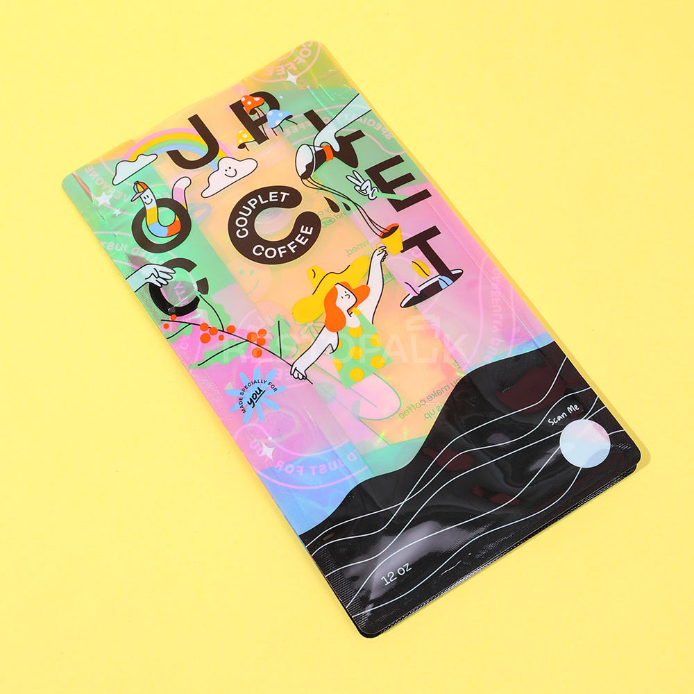 Transparent Holographic Flat Bottom Coffee Bags with Zipper