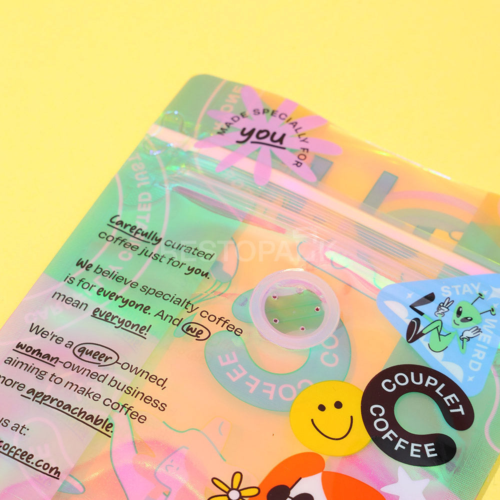 Transparent Holographic Flat Bottom Coffee Bags with Zipper
