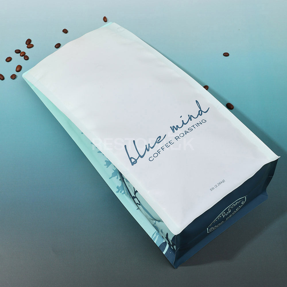 Custom Printed Plastic Flat Bottom Coffee Bags with Side Gusset Design