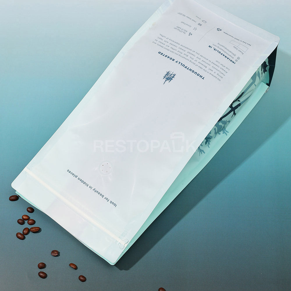 Custom Printed Plastic Flat Bottom Coffee Bags with Side Gusset Design