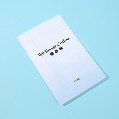 Custom White Matte Flat Bottom Coffee Bag with Zipper