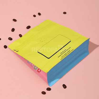 Custom Smooth Flat Bottom Coffee Bags with Unique Color on Each Side
