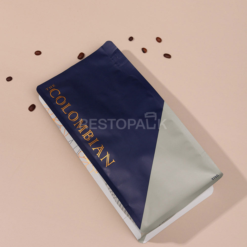 Custom Aluminum Foil and Kraft Paper Flat Bottom Coffee Bags with Zipper