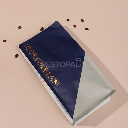 Custom Aluminum Foil and Kraft Paper Flat Bottom Coffee Bags with Zipper