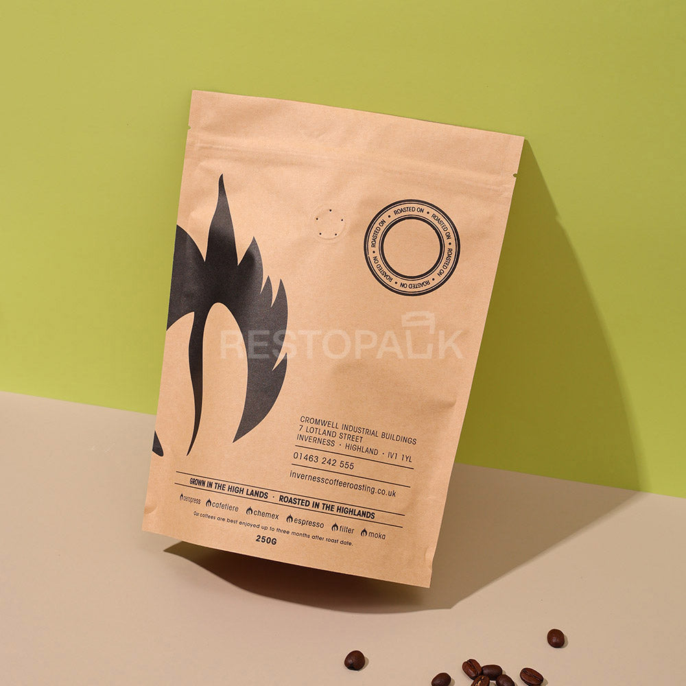Custom Kraft Paper Stand-up Coffee Bags with Tear Notch