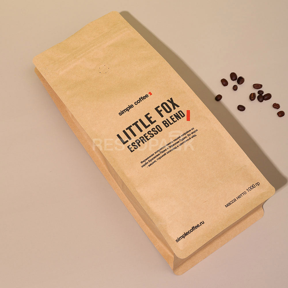 Custom Kraft Paper Flat Bottom Coffee Bags with Zipper