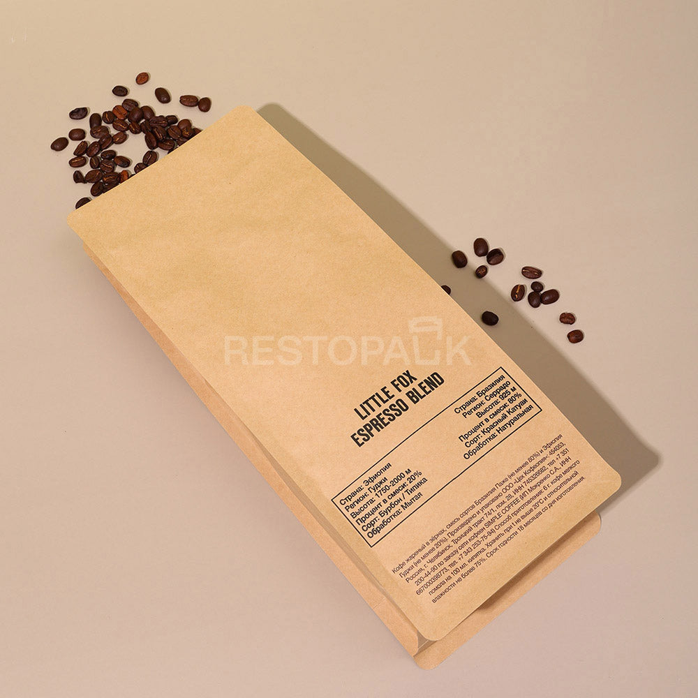 Custom Kraft Paper Flat Bottom Coffee Bags with Zipper