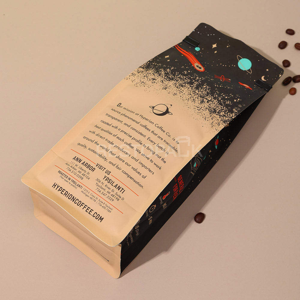 Custom Kraft Paper Flat Bottom Coffee Bags with Tin Tie
