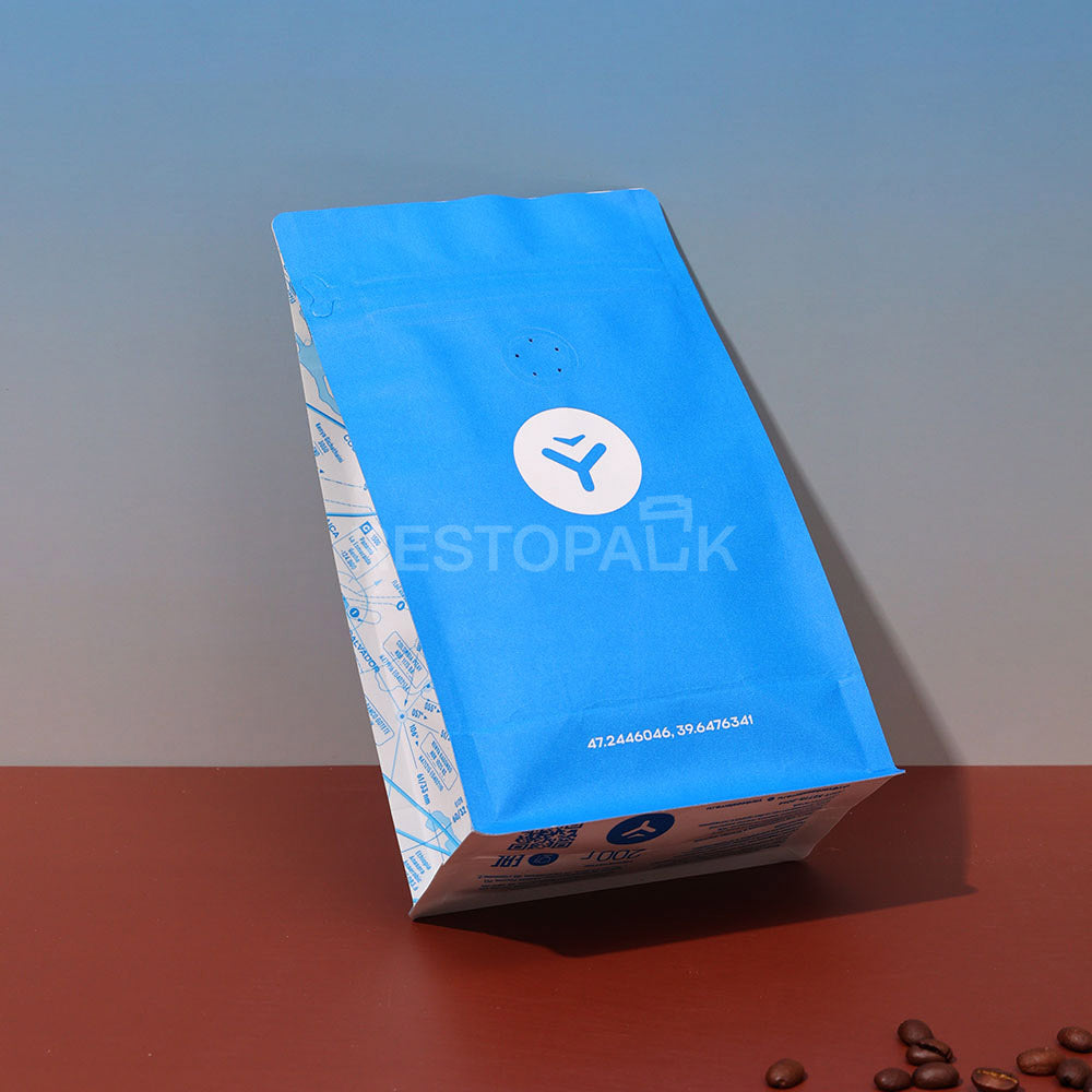 Laminated Kraft Paper Flat Bottom Coffee Bags with Zipper & Card Slot