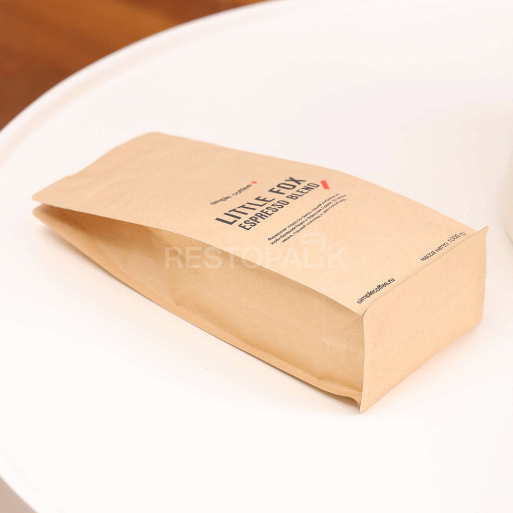 Custom Kraft Paper Flat Bottom Coffee Bags with Zipper