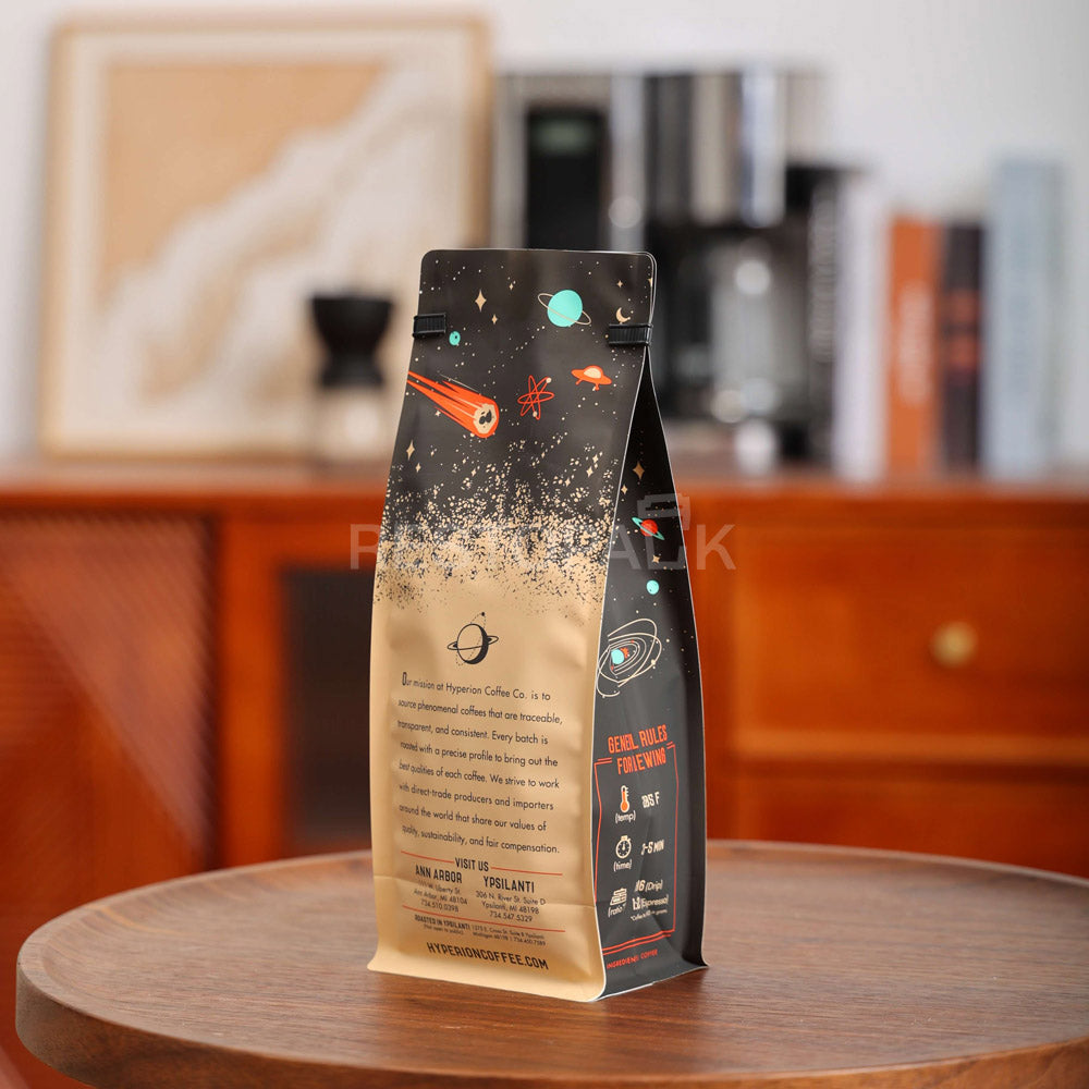 Custom Kraft Paper Flat Bottom Coffee Bags with Tin Tie
