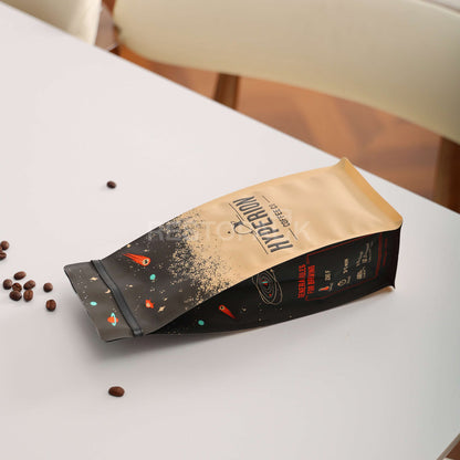 Custom Kraft Paper Flat Bottom Coffee Bags with Tin Tie