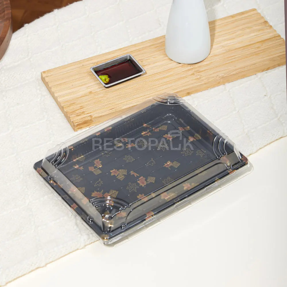 10 1/16" × 7 5/16" Clear Lid Plastic Sushi Trays with Printed Base