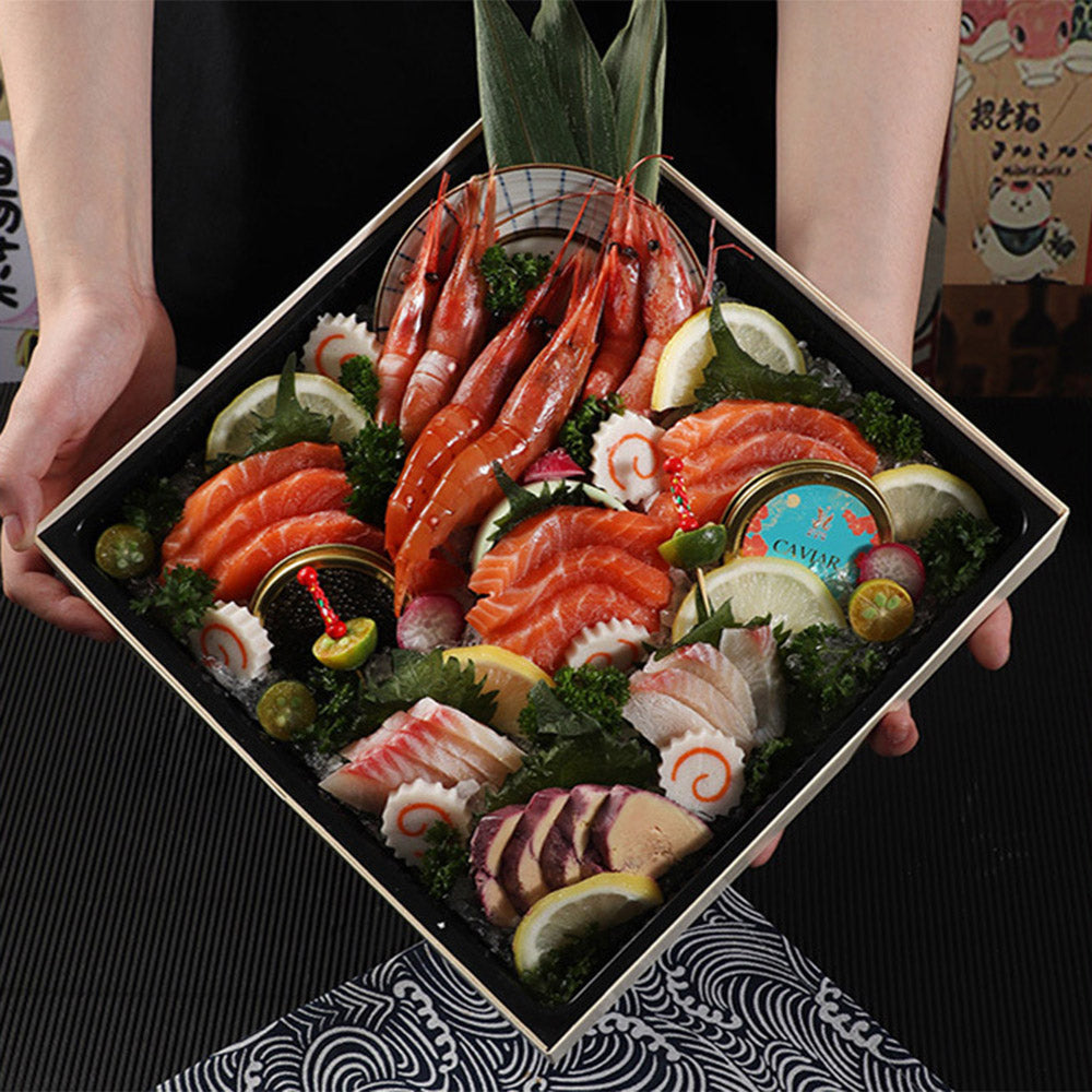 10 5/8″ × 10 5/8″ Wooden Sushi Box with Plastic Inner Trays