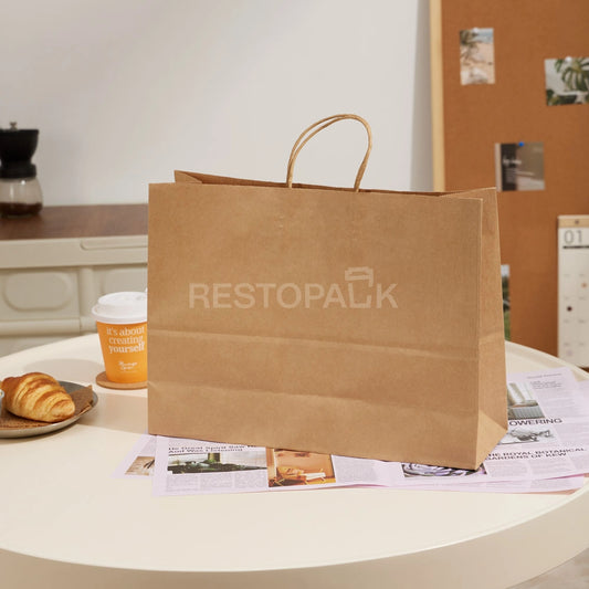 15 3/4" x 5 1/8" x 12 3/16" Tall Brown Kraft Paper Bag with Handles