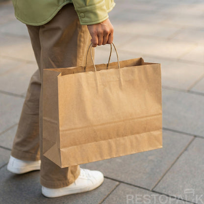 15 3/4" x 5 1/8" x 12 3/16" Tall Brown Kraft Paper Bag with Handles