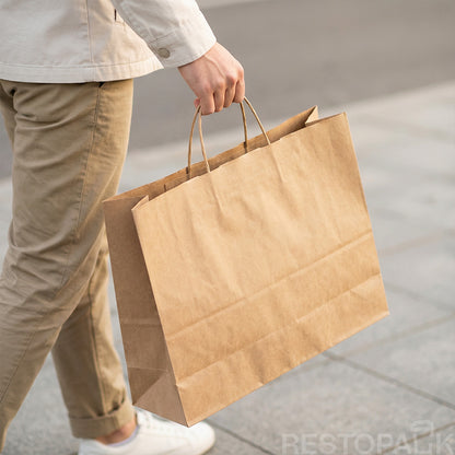 15 3/4" x 5 1/8" x 12 3/16" Tall Brown Kraft Paper Bag with Handles