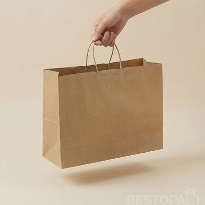 15 3/4" x 5 1/8" x 12 3/16" Tall Brown Kraft Paper Bag with Handles
