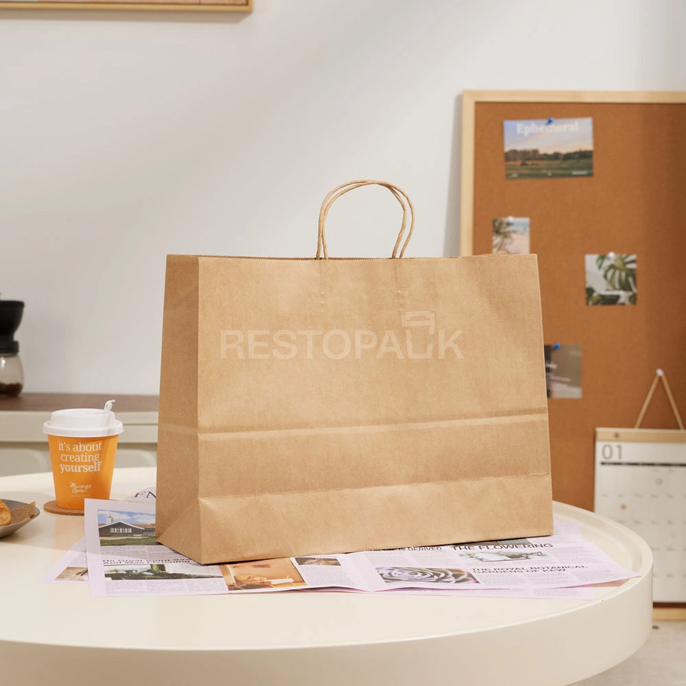 15 3/4" x 5 1/8" x 12 3/16" Tall Brown Kraft Paper Bag with Handles