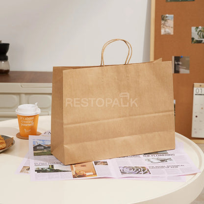 15 3/4" x 5 1/8" x 12 3/16" Tall Brown Kraft Paper Bag with Handles