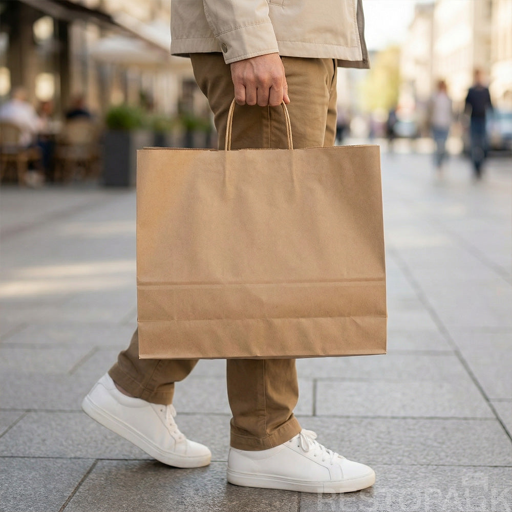 15 3/4" x 5 1/8" x 12 3/16" Tall Brown Kraft Paper Bag with Handles