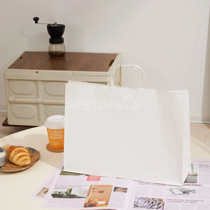 15 3/4" x 5 1/8" x 12 3/16" Tall White Kraft Paper Bag with Handles