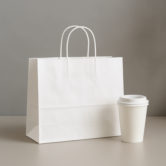 15 3/4" x 5 1/8" x 12 3/16" Tall White Kraft Paper Bag with Handles