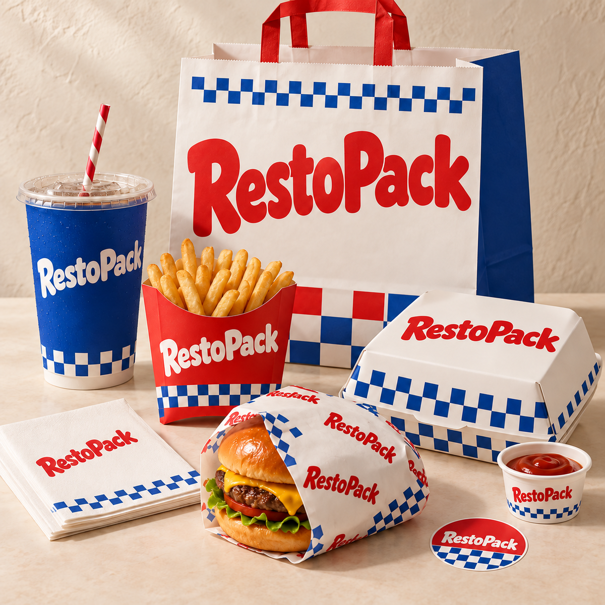Branded restaurant takeout packaging