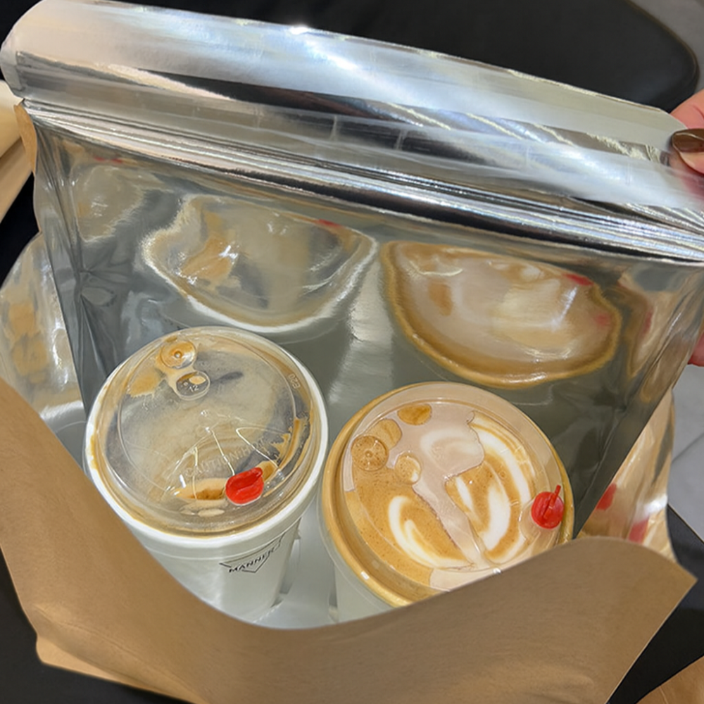 2-Cup Kraft Paper Takeaway Bags with Button Handle