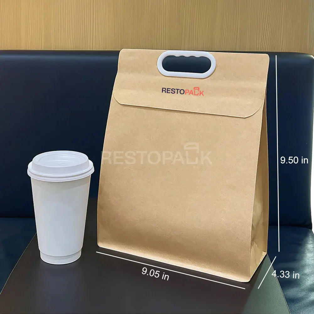 2-Cup Kraft Paper Takeaway Bags with Button Handle